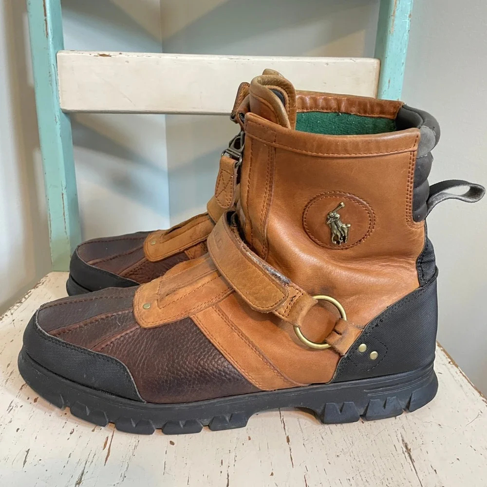 Polo Ralph Lauren Conquest HI III Mens Brown Leather Duck Boots Size 13D READ